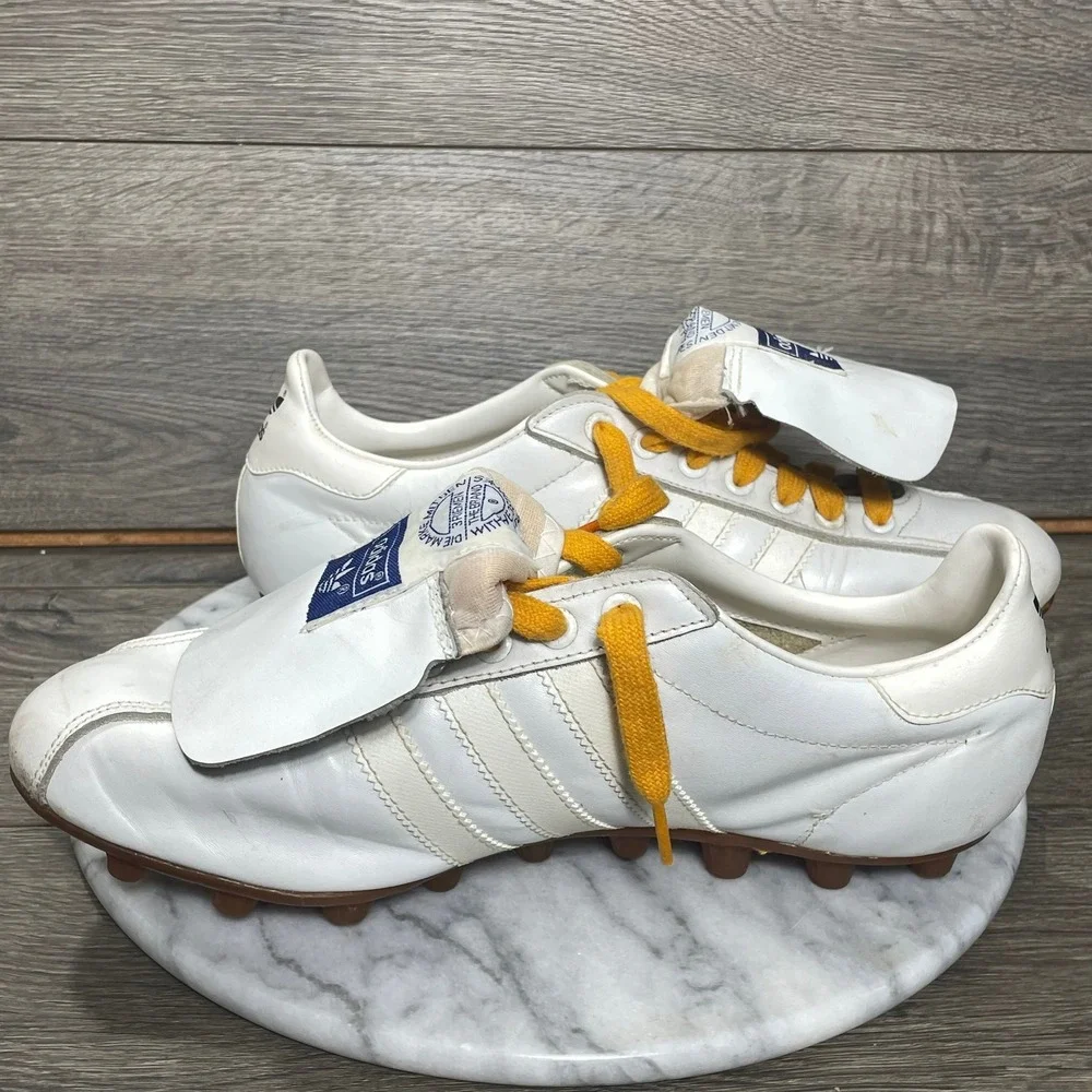 Vintage Adidas Soccer Shoes Mens 8 White Leather Triple Crown Futbol Retro 80s